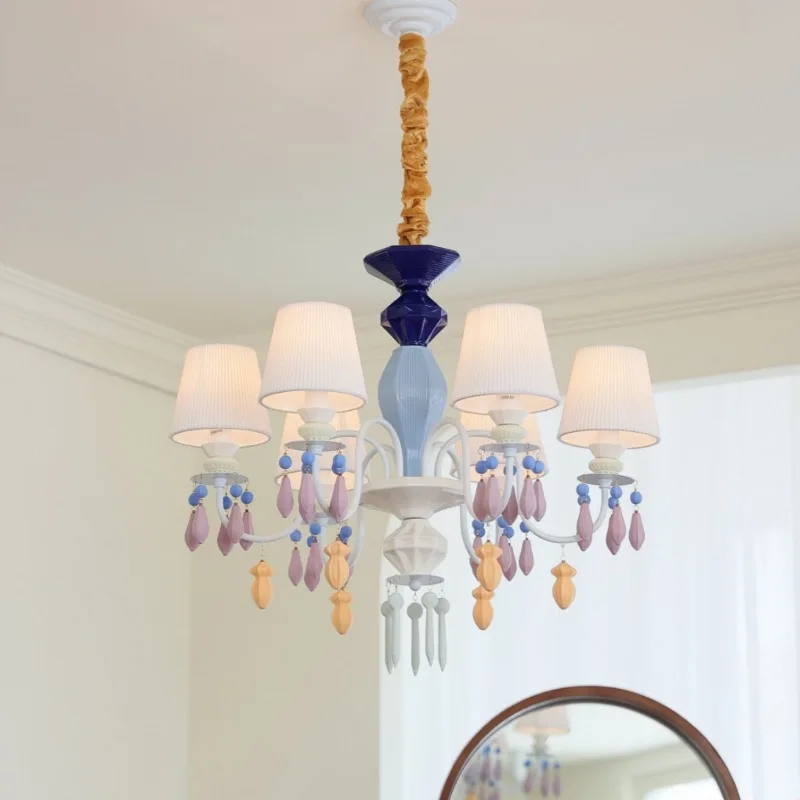 Dopamine princess bedroom room chandelier macaron ceramic daughter room lamp y