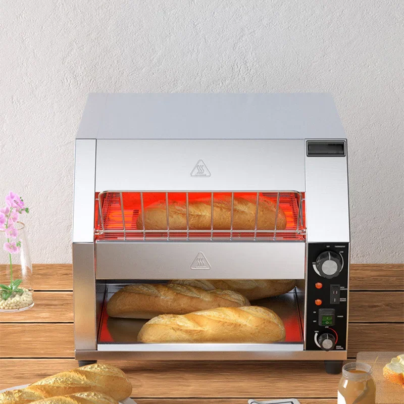 Chain-Type Toaster Oven, Commercial Track-Style Bread Baking Machine, Stainless Steel, Automatic Temperature Control