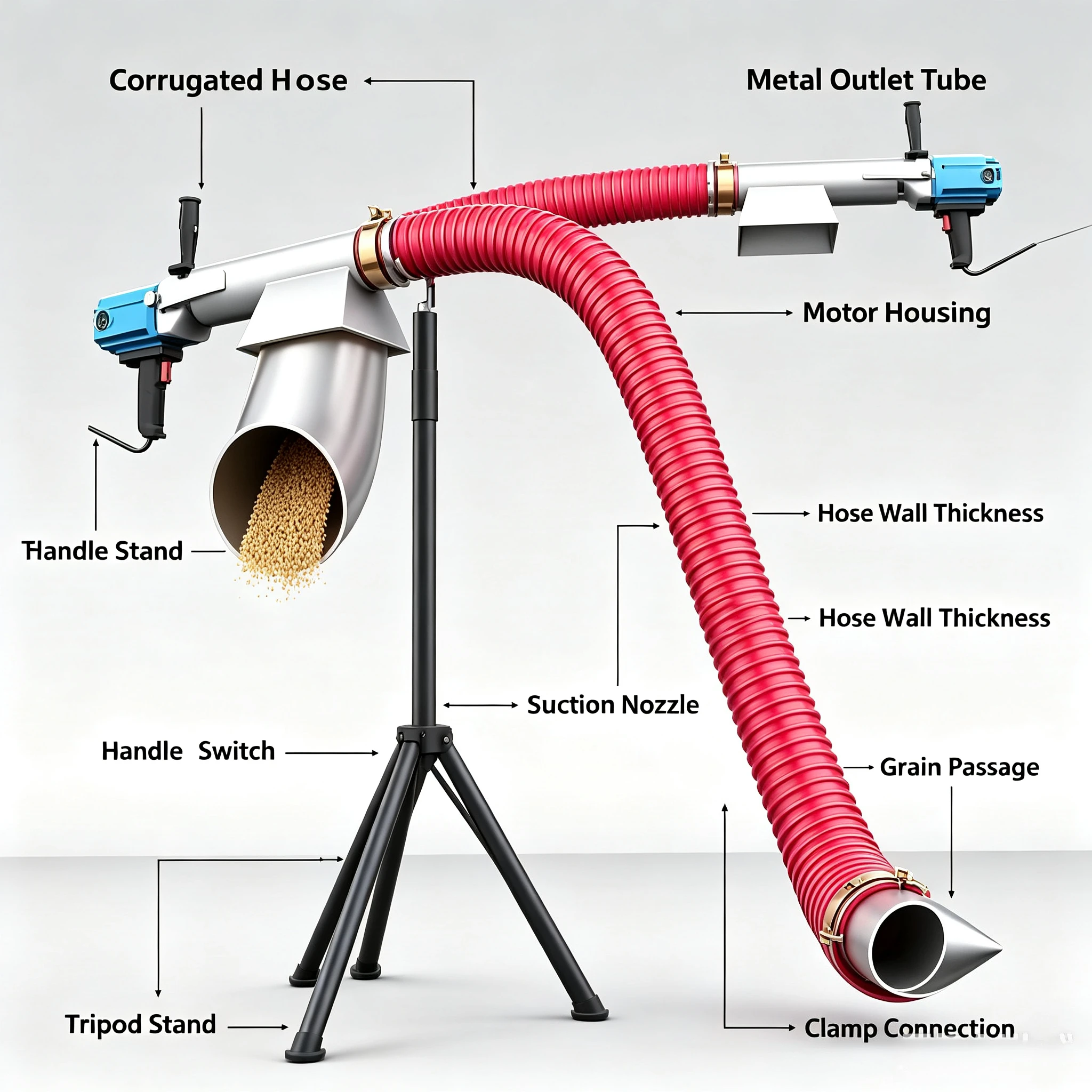 Portable Small Household Grain Suction Machine, Car-Mounted Spiral Auger Feeder, Electric Millet Rice Wheat Corn Grain Pumping