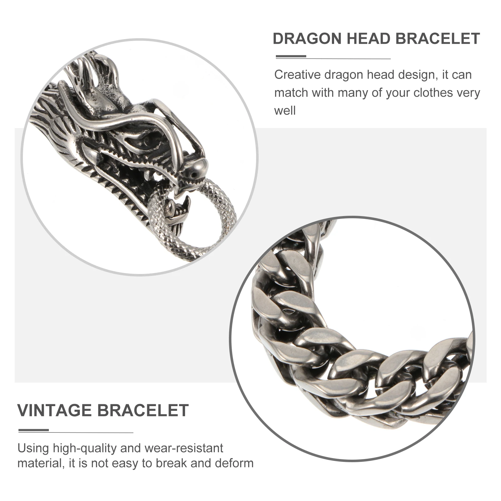 

Creative Vintage Dragon Men Bracelet Retro Steel Wrist Chain Durable Comfortable Party Date Gift For Him Metal Jewelry