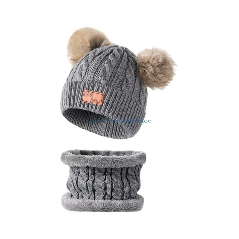 X7XB 6 Color Childrens Knitted Hat Scarf Set Acrylic Winter Neck Cover Light weight