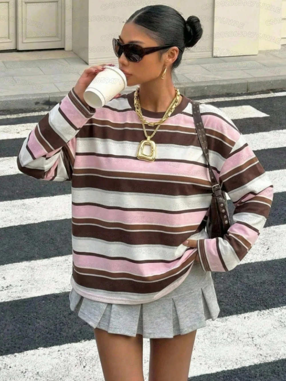 Spring And Autumn Women's Men's Casual Stripe Pattern Plus Size Retro American Style T-shirt Round Neck Long Sleeve T-Shirt