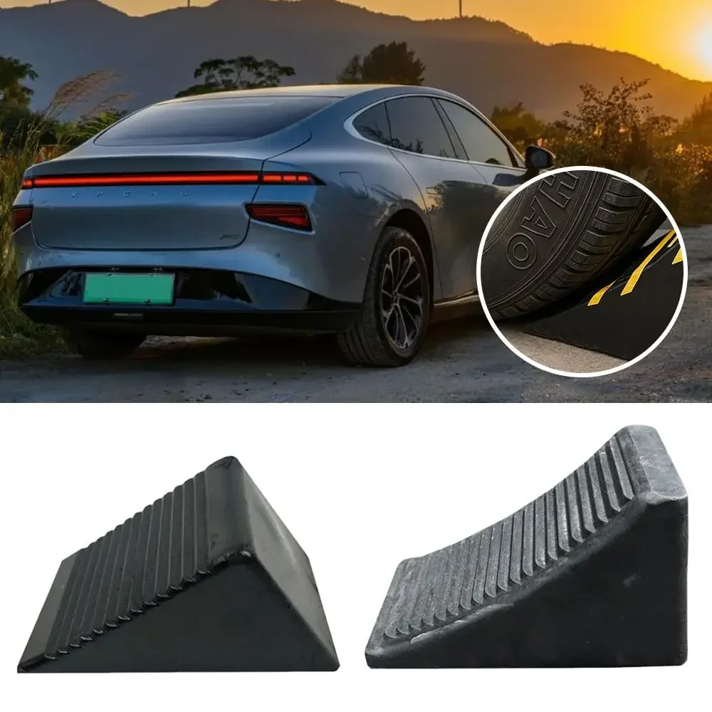 Black Wheel Chocks Heavy Duty Durable Rubber Vehicle Wheel Stoppers Secure Positioning Parking Aid Parking Space Stopper