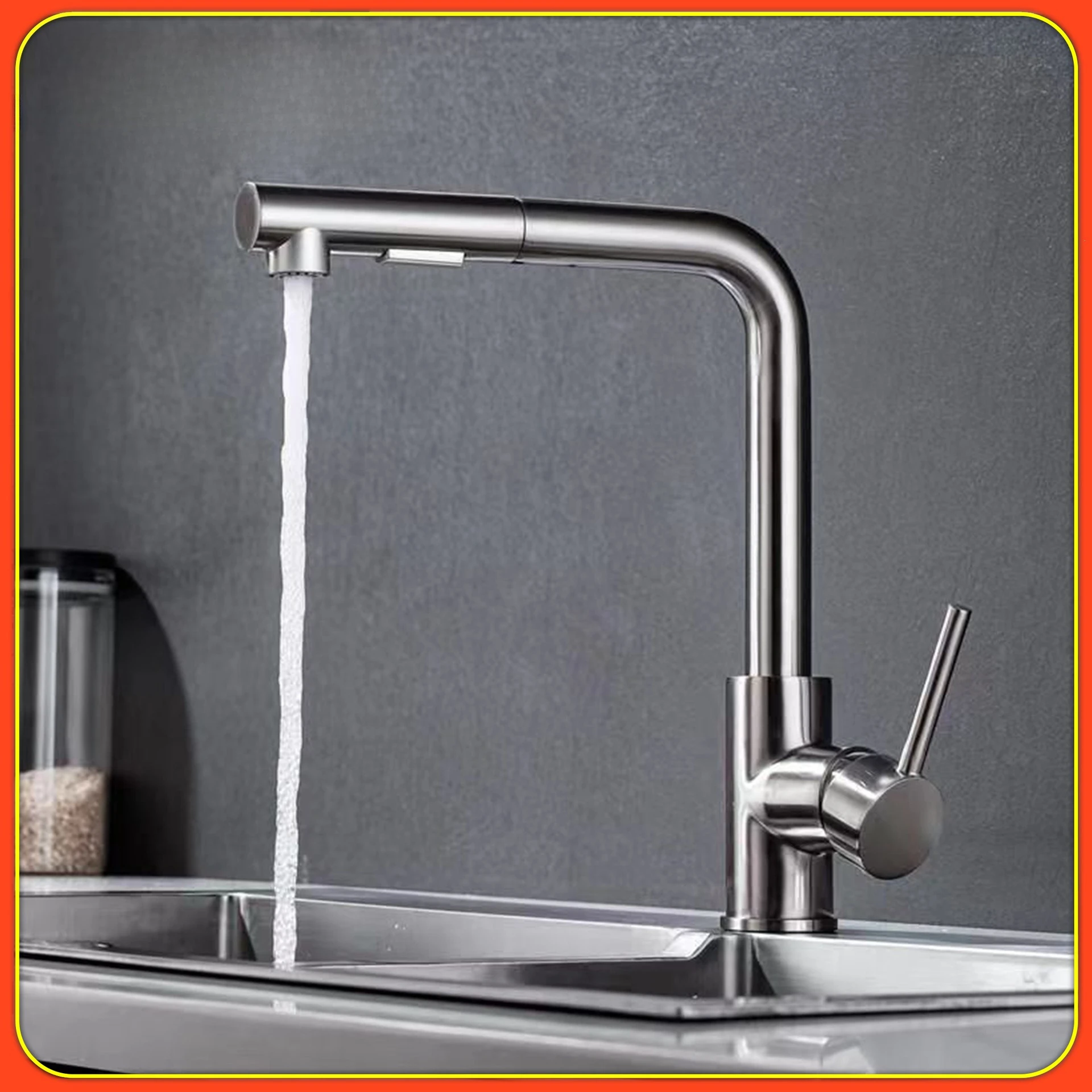 

304 Stainless Steel Pulling Faucet Kitchen Hot and Cold Universal Telescopic Sink Laundry Sink Faucet