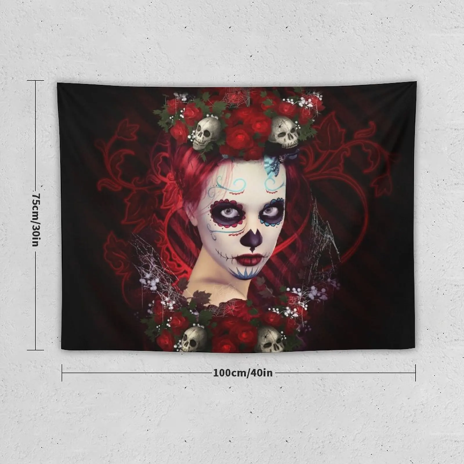 Sugar Doll Red Dia De Muertos Tapestry Bedrooms Decor Wall Decoration Items Tapestry