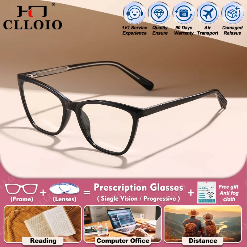 

CLLOIO Vintage Cat Eye Women's Myopia Hyperopia Reading Glasses Blue Light Blocking Progressive Prescription Customized Eyeware