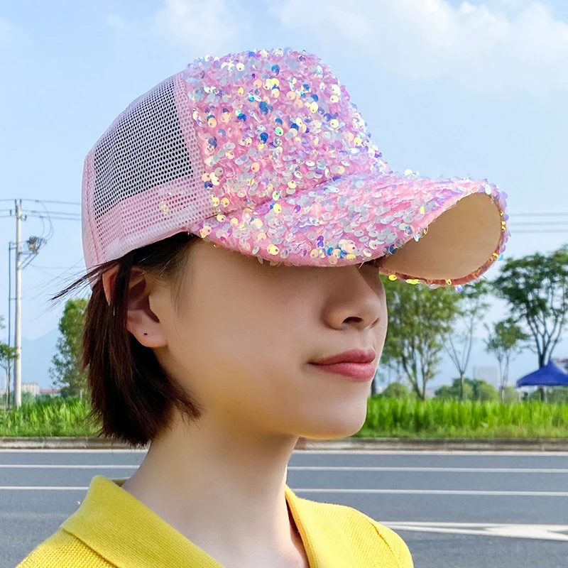 Adult Sequined Baseball Cap for Women and Men Kpop Shiny Peaked Caps Summer Autumn Mesh Adjustable Outdoor Travel Sunscreen Hat