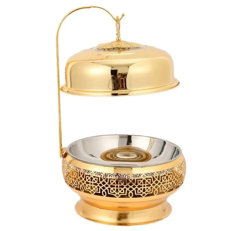 Hanging Chafing Dish 8L Fuel-Powered Catering Luxury Food Warmer Restaurant Wedding Golden Manual Temperature Control Set