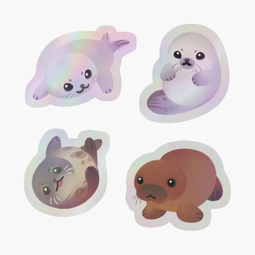 

Seal pup Holographic Sticker for Laptop Decor Bedroom Car Cute Cartoon Art Fashionable Public Suitcase