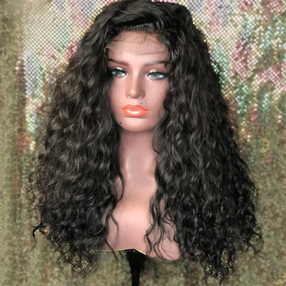 

Natural Black Glueless 26Inch Long Soft Kinky Curly Lace Front Wig For Women With Baby Hair Synthetic Preplucked Glueless Daily