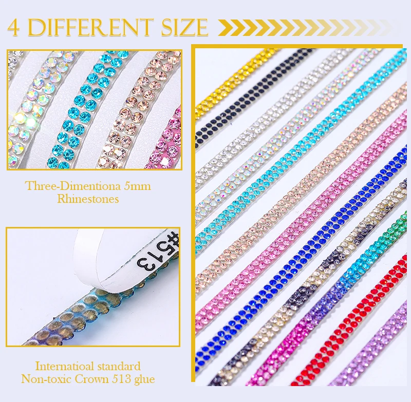 QIAO 10-Yards-Rolle Selbstklebendes Glas-Strassband 2 Reihen für DIY-Autodekorationen, Hochzeiten, Kleidung, Hüte, Handarbeiten – Detail 8