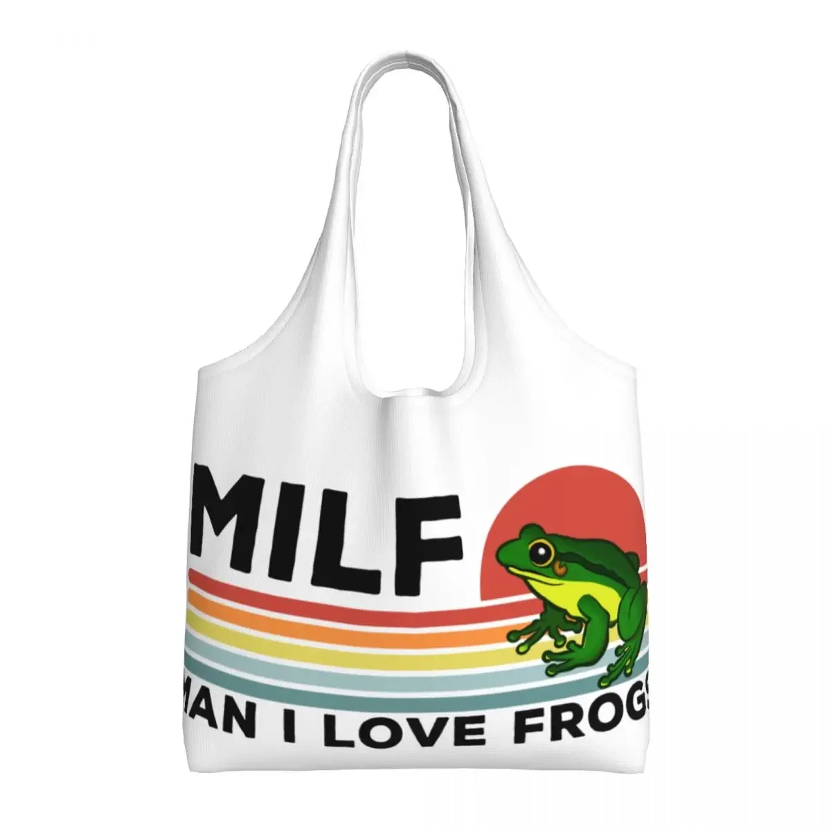 

Reusable Milf Man I Love Frogs Shopping Bag Women Canvas Shoulder Tote Bag Washable Grocery Shopper Bags Handbags