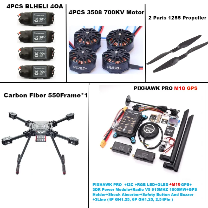 RctoSk-cuadricóptero PIXHAWK PRO M10 de Control de vuelo, cuadricóptero de radiotelemetría, Ardupilot de carbono, BLHELI, 40A, 550, 3508, KVMotor ESC, 700