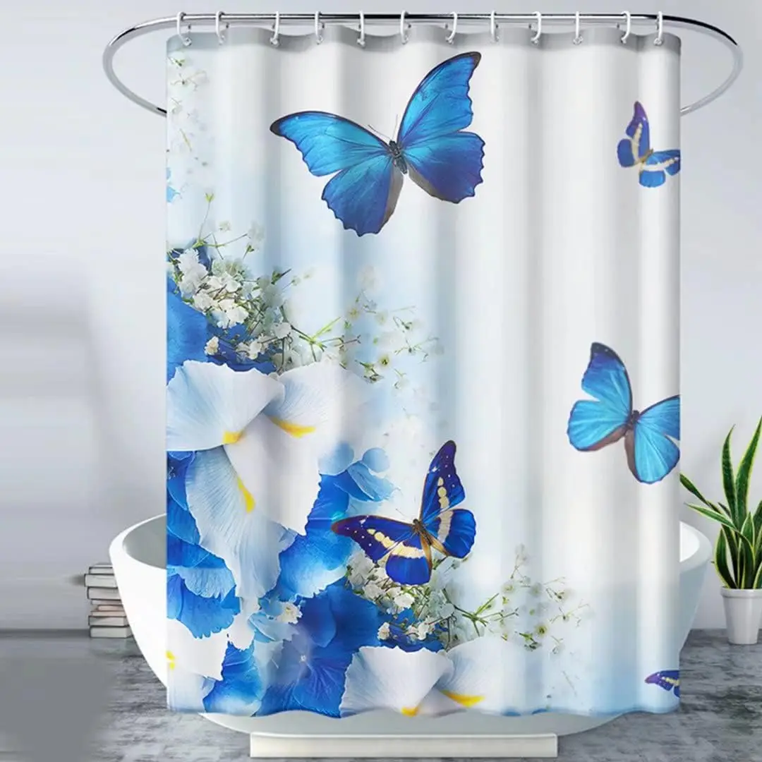 Plant Leaf Fresh Little Green Plants Shower Curtains Bathroom Curtain Frabic Waterproof Polyester Bathroom Curtain With Hooks