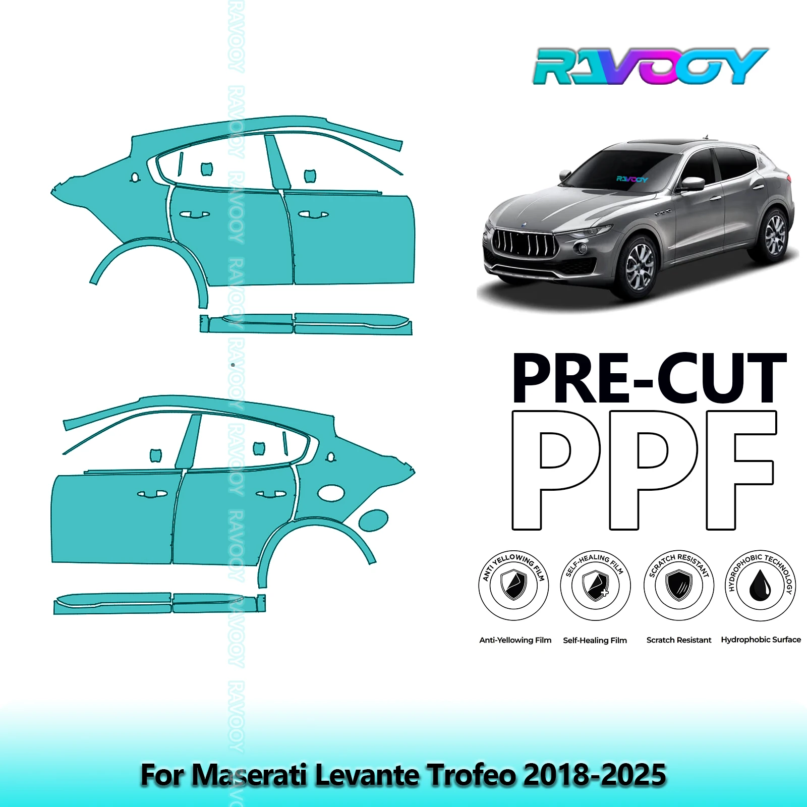 

For Maserati Levante Trofeo 2018-2025 8.5mil Clear Matte Pre-Cut PPF Door & A/B Pillar Kit TPU Paint Protection Film Set