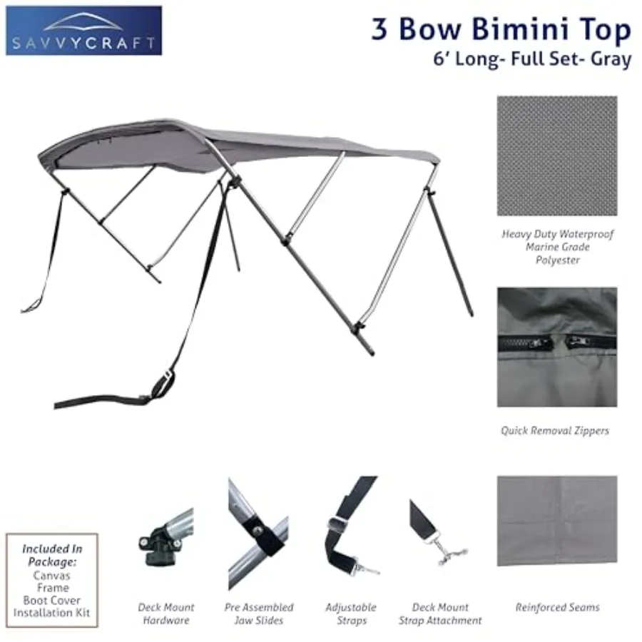 3 القوس بيميني الغطاء العلوي للقارب 6ft إطار ألومنيوم طويل مع التخزين التمهيد الخلفي دعم أقطاب تركيب الأجهزة وشملت 72 لون