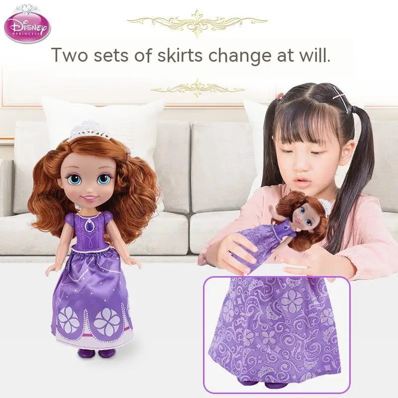 35cm Disney Princess Dolls Anime Figure Snow White Sofia Belle Alice Anna Dress Cartoon Doll Educational Child Birthday Gifts