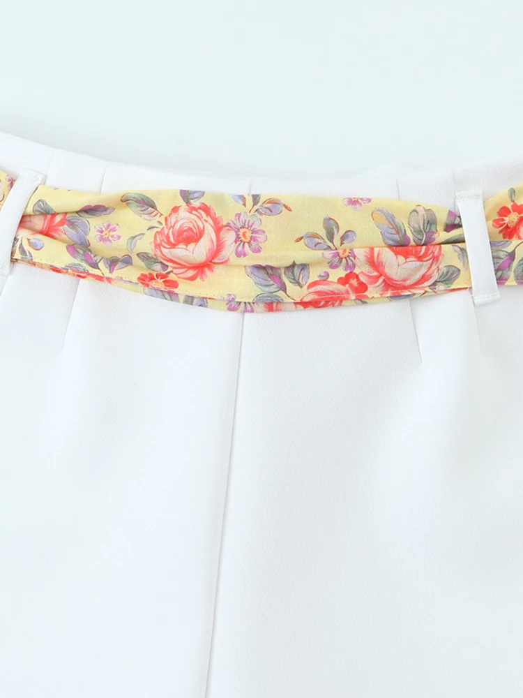 KUCLUT أزياء النساء مع حزام أبيض الجانب سستة ألف خط التنانير الصغيرة السراويل خمر عالية الخصر الإناث شيك سيدة السراويل