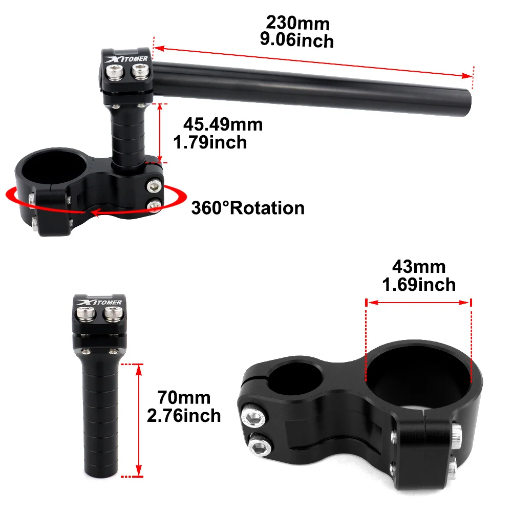 Fit For 43mm 50mm Adjustable Clip-On Handlebars  Fully Movable Stunt Risers Steering Track Motorcycle Clip-Ons with Stunt