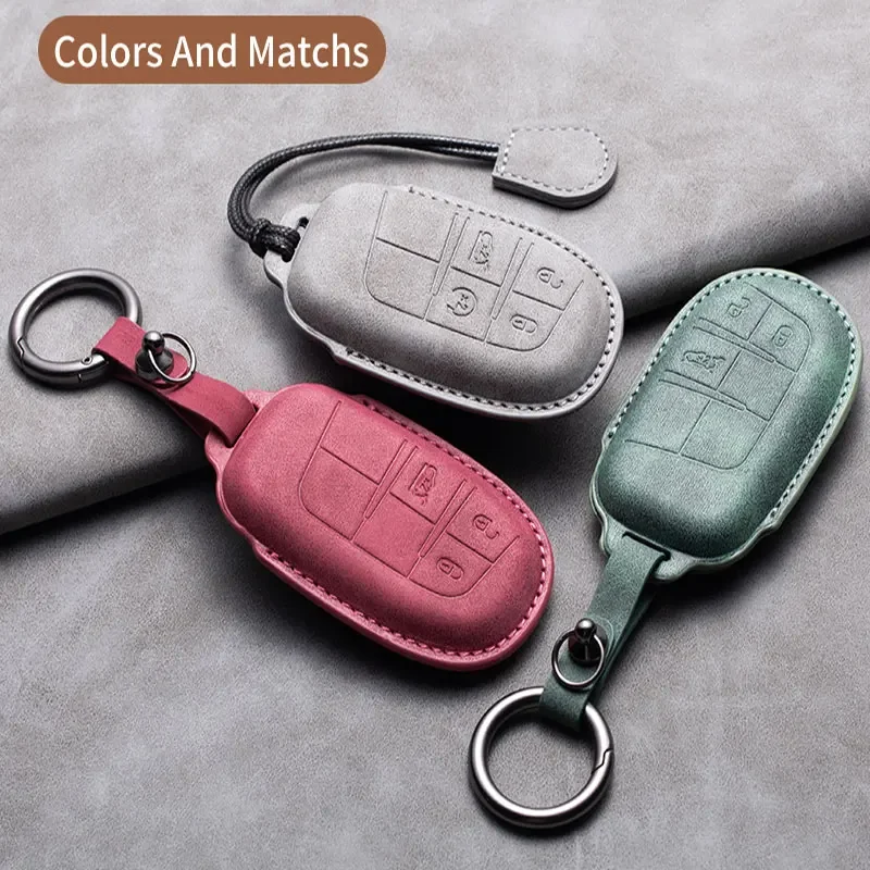Leather Car Key Case Cover Shell For Jeep Chrysler 300 200 Dodge charger Grand Cherokee Wrangler Compass Renegade For Fiat 500X