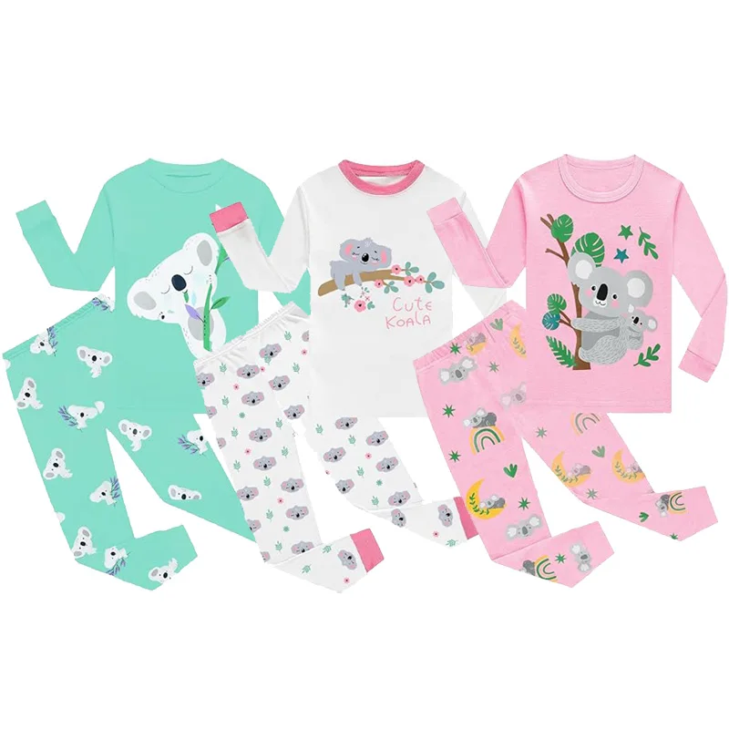 Little Hand Toddler Girls Cotton Cute Koala Pajama Set Crew Neck Long Sleeve Top And All Over Print Pants Sleepwear for 2‑7T