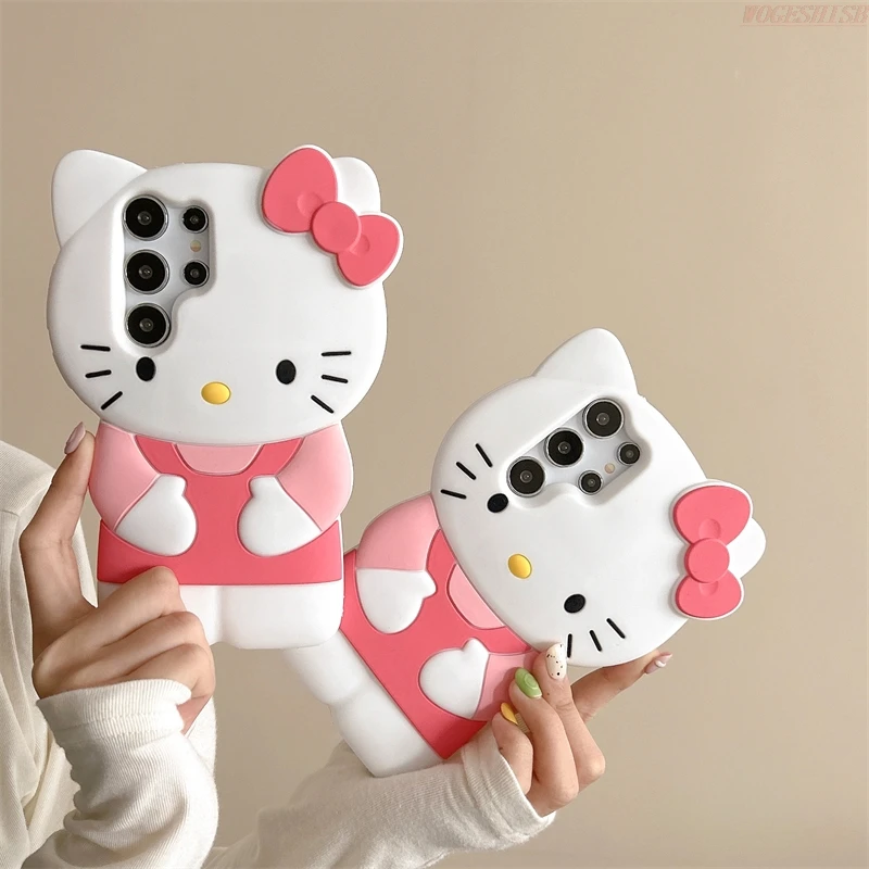 For Samsung Galaxy S24 S23 S22 S21 Ultra S20 FE Plus Hello Kitty Cat Phone Case So Cute 3D Cartoon Soft Silicone Cover Fundas