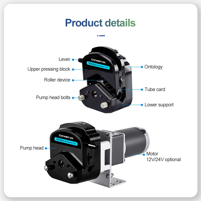 Small Laboratory Chemical Peristaltic Dosing Pump with Customizable DC Motor 12V for Precision Fluid Delivery