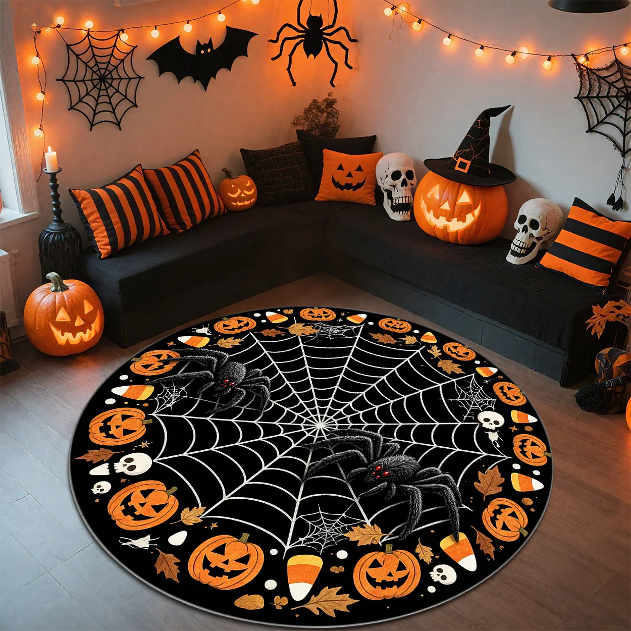 Festive Home Decor rug Colorful Web Spider Mosaic Print Dining Room Front Door Halloween Carpet Large Area Rugs Floor Mat