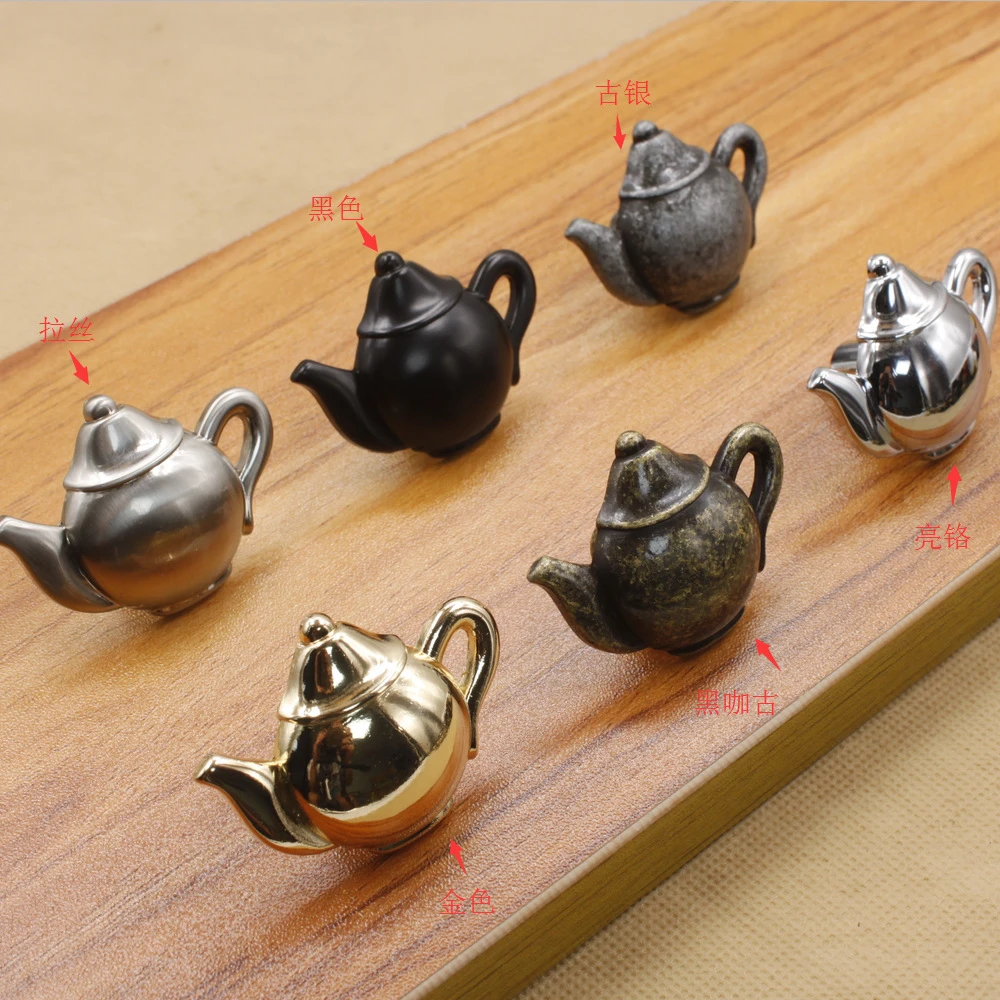 TFAAI Vintage Teapot Shaped Drawer Cupboard Pulls Handle Creative Single Hole Cabinet Door Knobs for Dresser Wardrobe Furniture