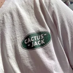 Cactus Jack T-shirt Summer Unisex White Cotton Loose Tees Pocket Letters Printing Street Fashion Travis Scott Tops Casual Shirts