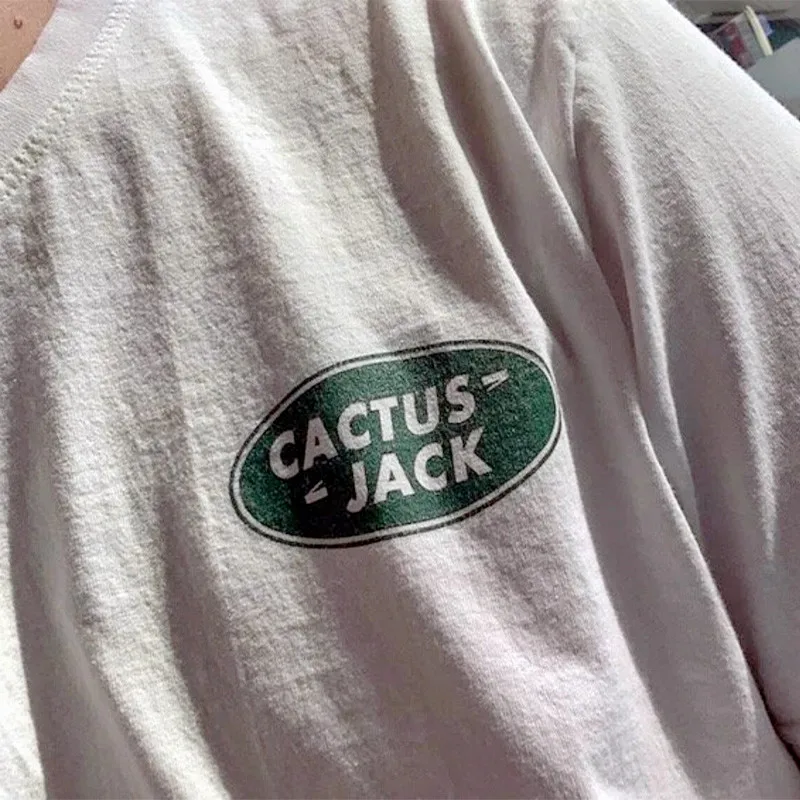 Cactus Jack T-shirt Summer Unisex White Cotton Loose Tees Pocket Letters Printing Street Fashion Travis Scott Tops Casual Shirts