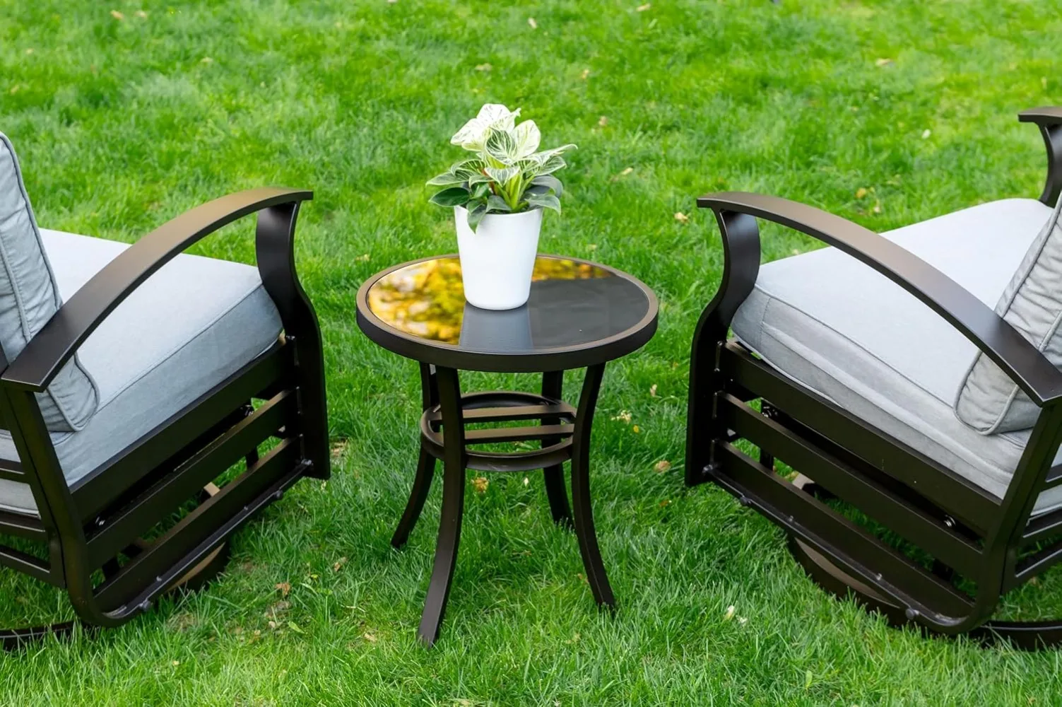 Gotland 3 Piece Patio Outdoor Aluminum Metal Swivel Rocking Chair Outdoor Metal Swivel Rocking Chair Furniture Conversation Set