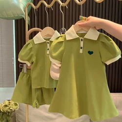 Children's Clothing Sets Korea Short Sleeved Casual Shirt Dress Polo T-shirt+Shorts Sets Sisters Girls Summer Kids Clothes Girls