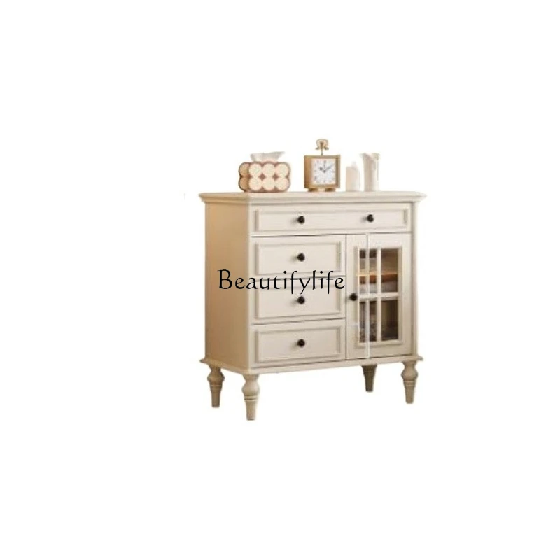 

French solid wood dining side cabinet Small apartment integrated storage against the wall Household tea cabinet