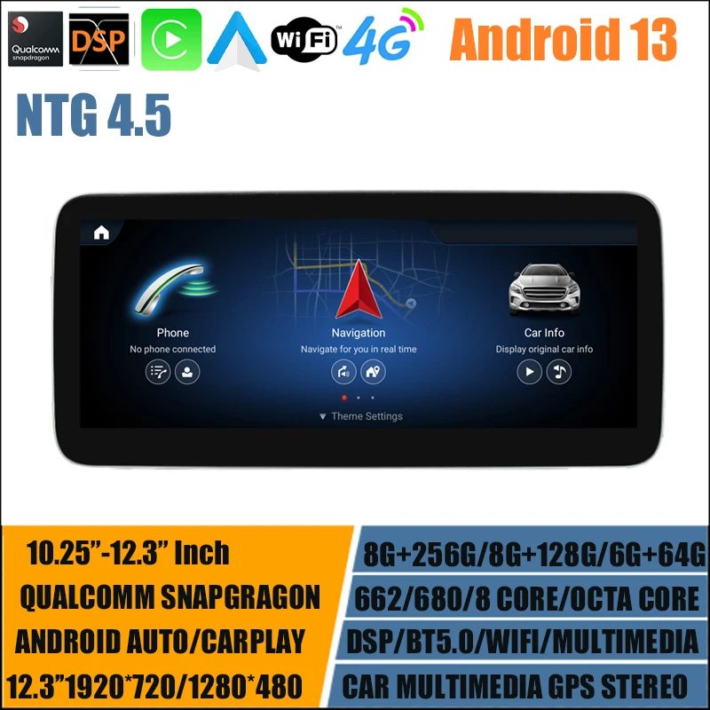 

8 Core Android 13 DSP Carplay 12.3 GPS Player For Mercedes Benz A/GLA-Class X156 C117 W463 W176 NTG4.5 Snapdragon BT WIFI 4G LTE