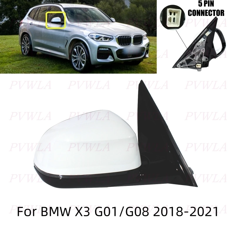 

5PIN For US Version BMW X3 G01/G08 2018 2019 2020 2021 Right Side White Painted Power Fold Rear Mirror Assembly Car Accessories