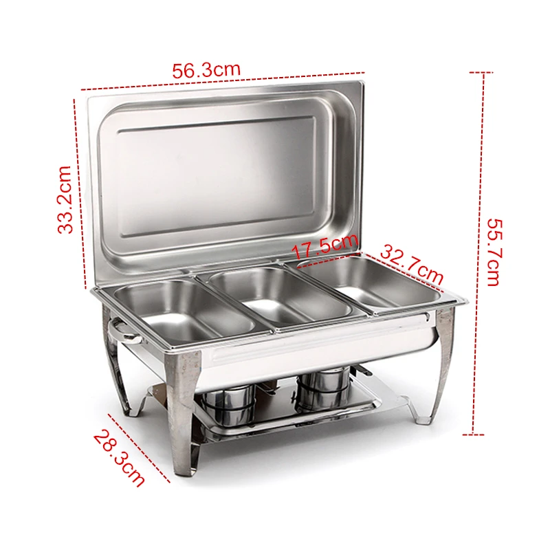 

9L Foldable Stainless Steel Square Buffet Stove Dish Set Container Food Warmer Rectangular Chafing Dish Full Buffet Catering