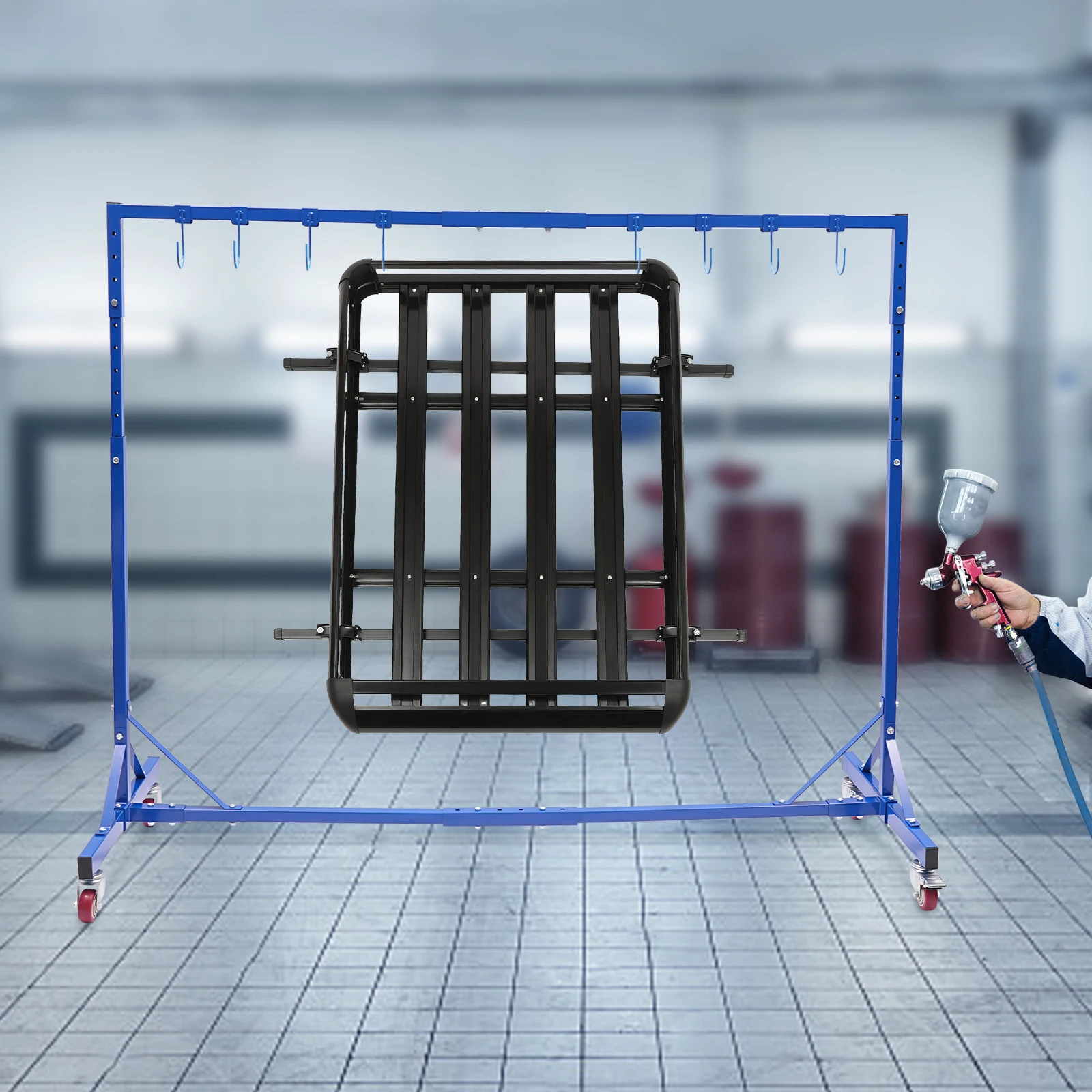 

Automotive Body Paint Stand,240LBS Load-bearing Rolling Paint Rack w/4 Wheels, Paint Hanger Rack Stand with 8 Hooks