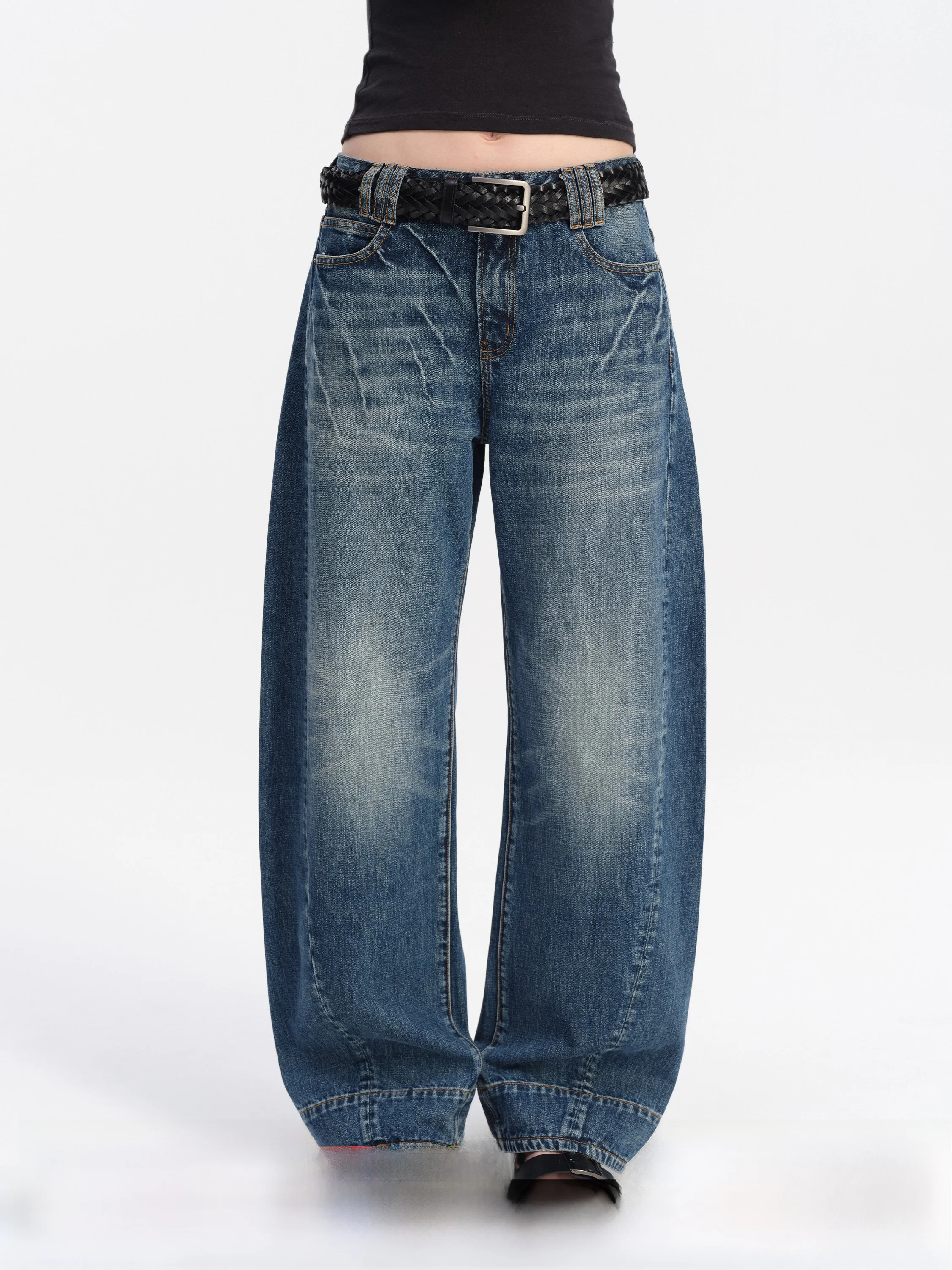 

Джинсовые джинсы с низкой талией и широкими штанинами, женские брюки с арбузной текстурой, повседневные свободные брюки глубокого цвета