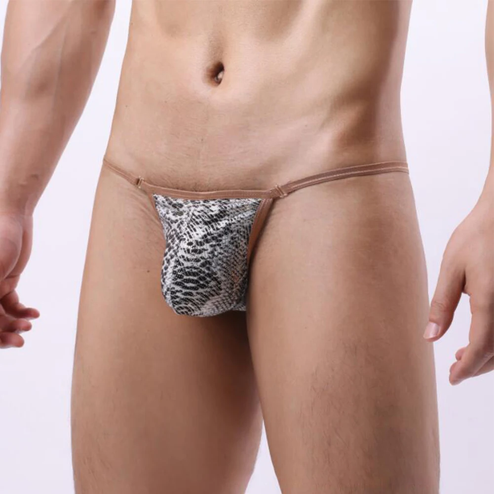 Mens Sexy Print Bikini G-String Thong Bulge Pouch Briefs Underwear Hollow Out Exposed Butt Underpants T-Back Panties