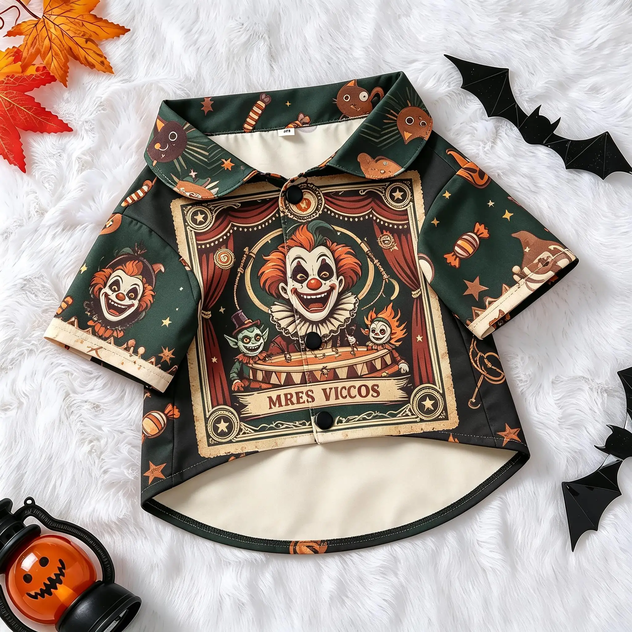 Pet Dog Shirt Dark Circus Clown Vintage Print Comfortable Button Up for Small Medium Dogs Horror Theme Party Wear