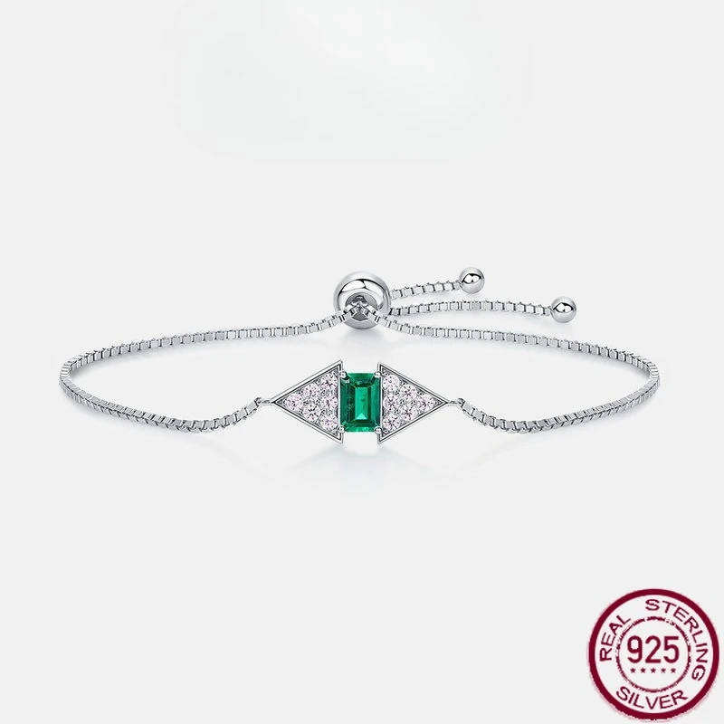 

New S925 pure silver geometric splicing cultivation emerald bracelet cultivation red jewelry wedding jewelry
