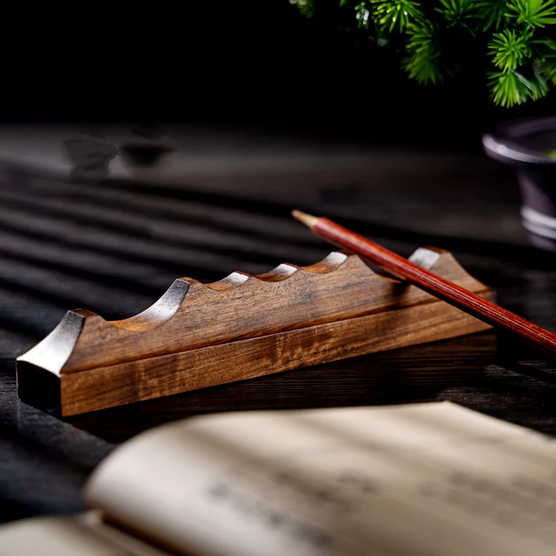 Vintage Chinese Style Wooden Brush Rest Calligraphy Brush Rack Four Treasures of the Study Desktop Art Ornament Brush Penholder