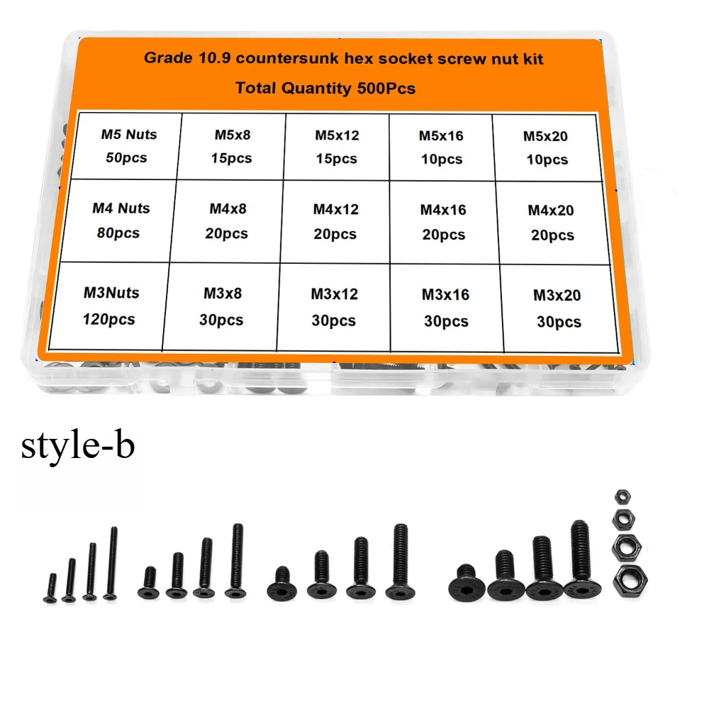 500pcs High-strength Hexagon Socket Screw Set SCM440(alloy Steel) Cup Head Round Cup Flat Cup with Nut Set M3 M4 M5 Screws
