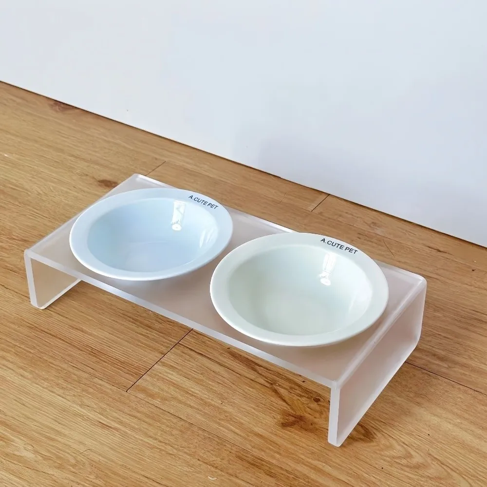 Ceramic Elevated Cat Bowl Solid Color Acrylic Bowl Rack Bowl Stand Holder Large Diameter Tilted Adjustable Pet Double Food Bowls - view 4
