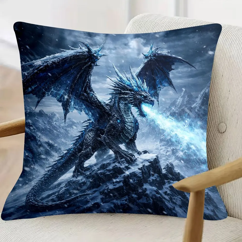 Epic Dragon Attack Throw Pillow Case for Sofa Couch Home Decor Fantasy Creature Art Print
