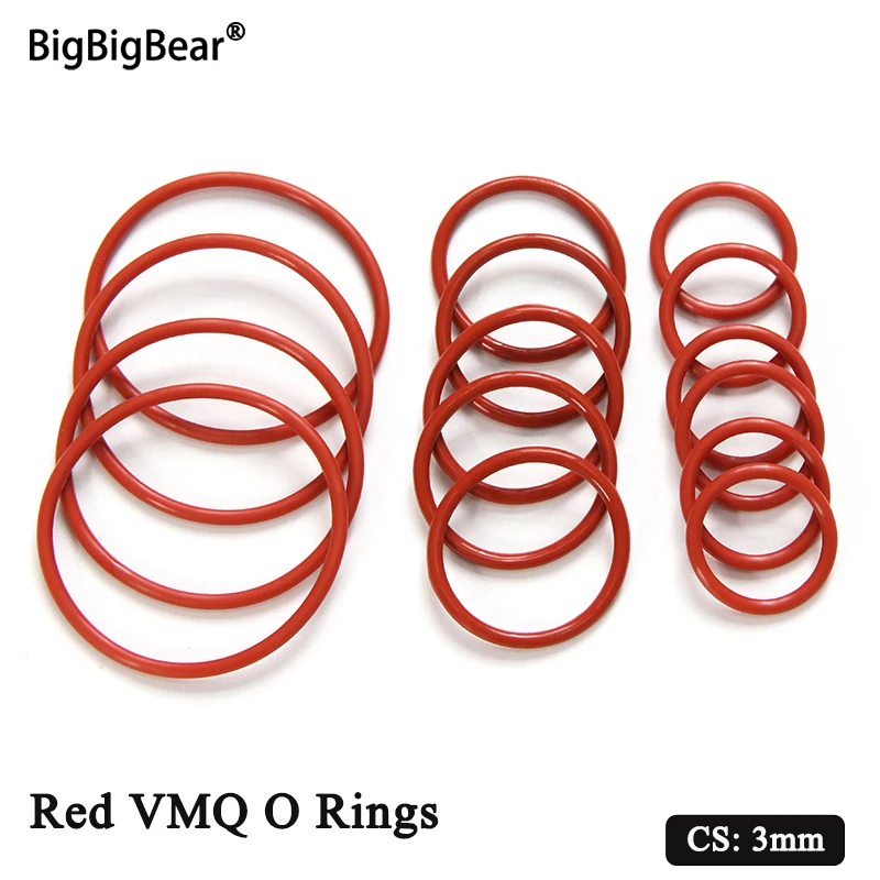 

10/50Pcs Red CS 3mm Food Grade VMQ O Ring Gaskets OD 10~200mm Waterproof Washer Round O Shape Silicone Rubber Ring