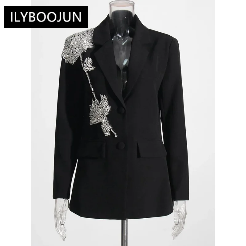 

Autumn Slim Blazers For Women Notched Collar Long Sleeve Patchwork Diamonds Chic Style Blazer Female For Women 2023 Luxury Brand