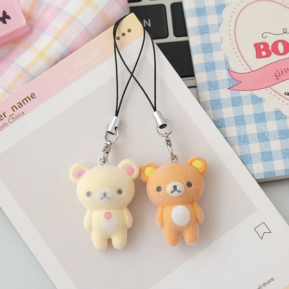 1/2pcs Phone Chain Cute Flocking Little Bear Keychain Cartoon Resin Animals Charms Keyring Jewelry Gift ﻿