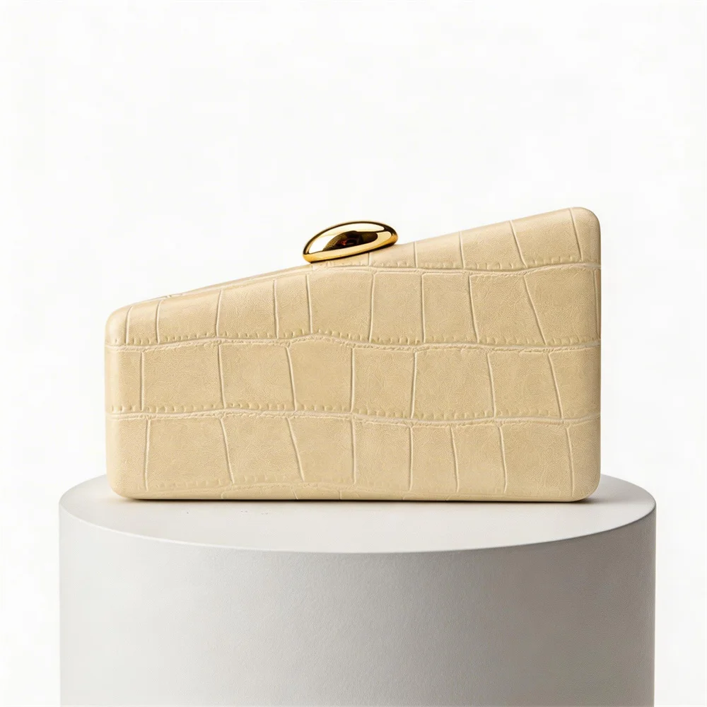 

Female Lady Evening Box Clutches Vintage Design Irregular Handbag New Shoulder Diagonal Crossbody Bag PU Leather Clutch Purse